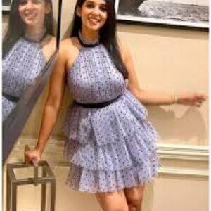 Lipsy Polka-Dotted & Tiered Halter Dress Size 6 NWT